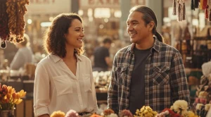 A couple enjoying a date at the eastern market in detroit, michigan. (Generated with AI)