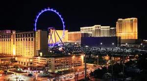 Las Vegas at night time.  (Generated with AI)