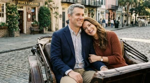 A couple enjoying a horse drawn carriage ride along omaha. (Generated with AI)