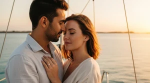 A couple enjoying the sunset from a sailboat in Key West.  (Generated with AI)