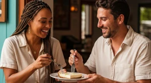 A couple sharing a key lime pie in key west.  (Generated with AI)