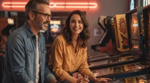 A couple playing arcade games. (Generated with AI)