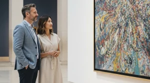 A couple looking at art in a museum. (Generated with AI)