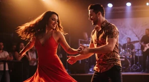 A couple dacing to live latin music on a date. (Generated with AI)