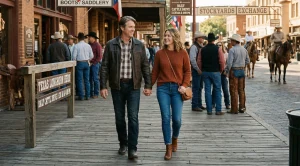 A couple hand in hand on forth worth stockyards. (Generated with AI)