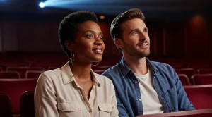 A couple enjoying a live performance in a theatre in Jersey City.  (Generated with AI)