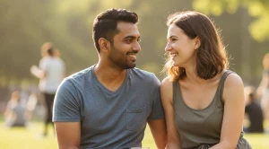 A couple sitting together in military park in Newark.  (Generated with AI)