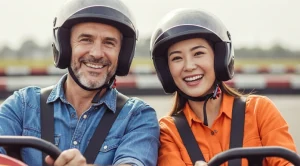 A couple is karting on a date.  (Generated with AI)